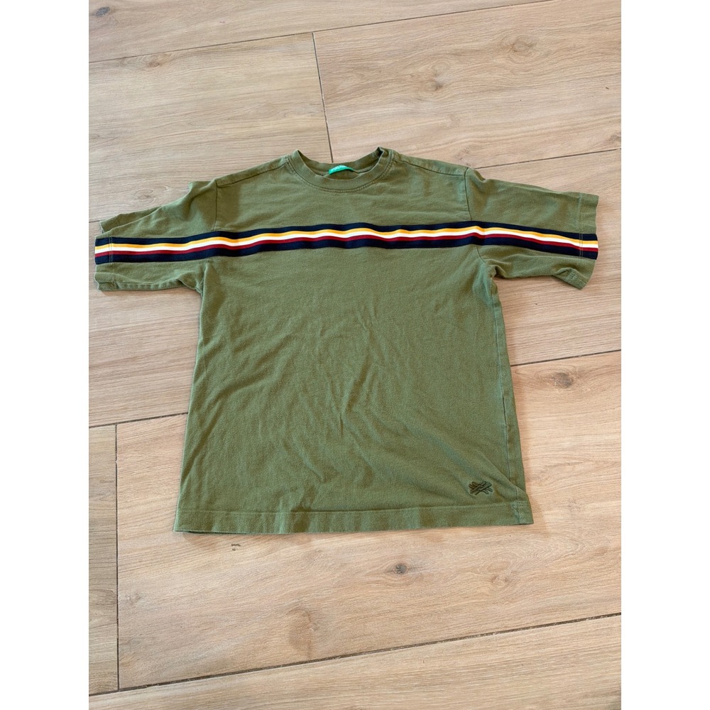 United Colors of Benetton Kids Green Striped Short Sleeve T-Shirt Olive Small